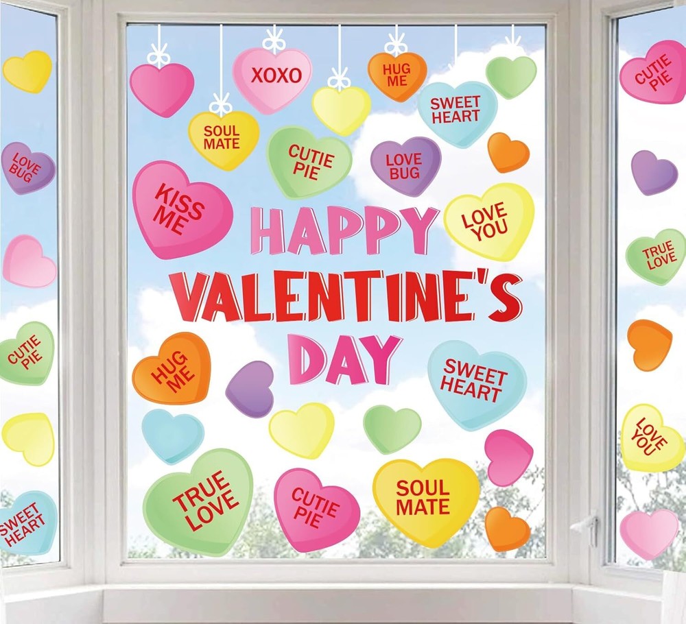 Whaline Happy Valentine's Day Window Clings Conversation Candy Multicolor