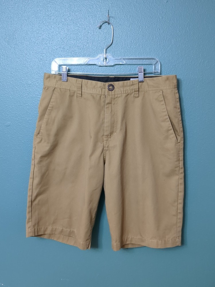Volcom Men's Khaki Chino Flat Front Skateboarding Modern Shorts Size 33