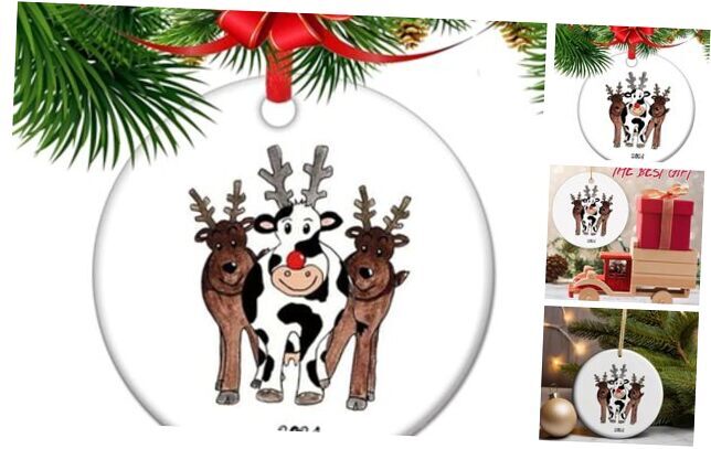 Cute Cow Ornament, Farm Animal Christmas Ornaments 2024, Funny Cow Ornament, C4