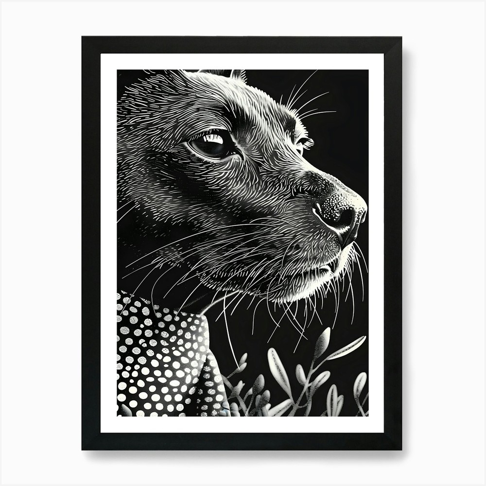 Black and White Dog Art Framed Canvas Print Wall Decor  