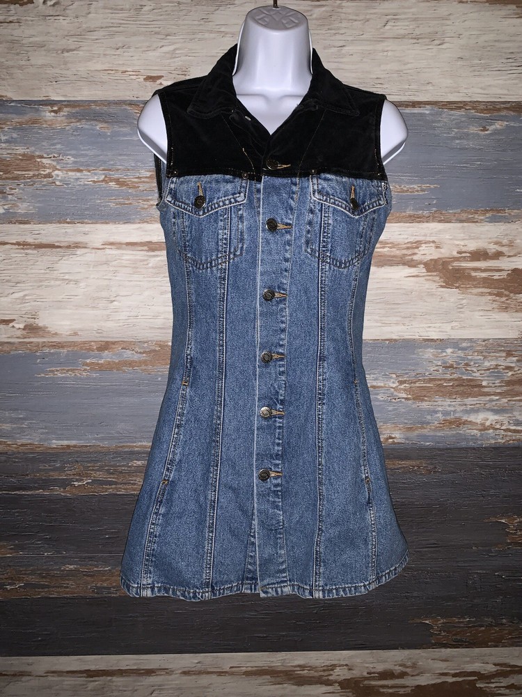 Squeeze Jeans Denim Vintage  90s Velvet Vest Top Minidress Size Medium M Y2k