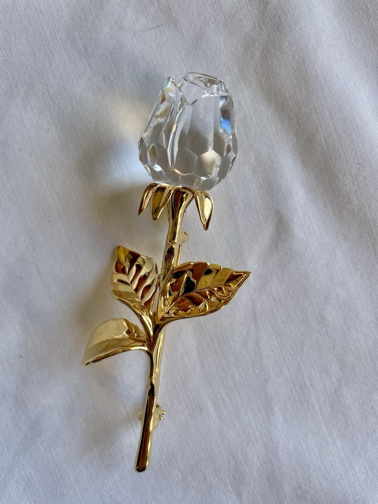 Swarovski Crystal Memories Rose Flower Brooch Pin Gold Large Signed Collectible