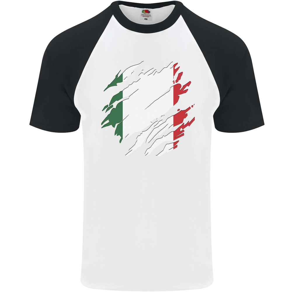 Torn Italy Flag Italians Day Football Mens S/S Baseball T-Shirt
