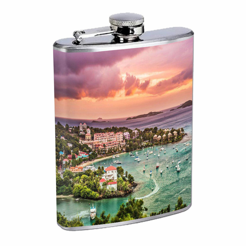 British Virgin Islands D1 Flask 8oz Stainless Steel Hip Drinking Whiskey