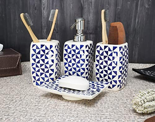 Handmade Ceramic Bathroom Accessories Set of 4 Soap Brown & Off White