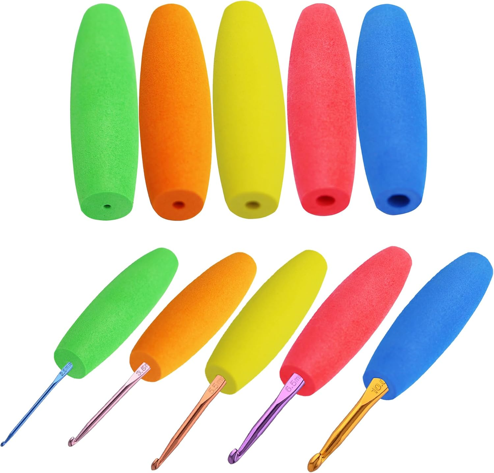 MEYAGO 5PCS Crochet Hook Grips Set Ergonomic Crochet Hook Handle Multi-Size