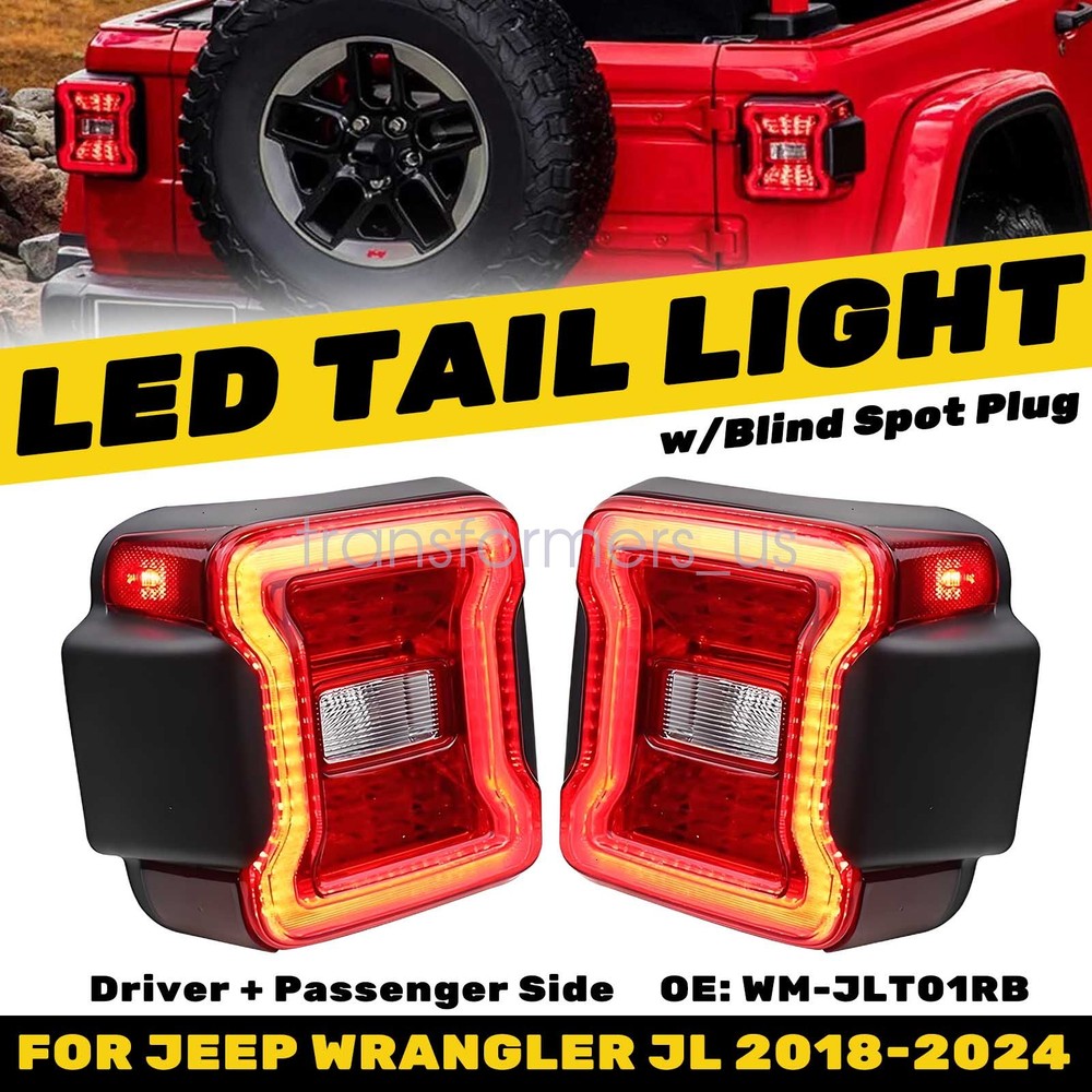 FOR Jeep Wrangler JL 18-24 LH+RH Red LED Tail Light w/Blind Spot Plug & Bracket