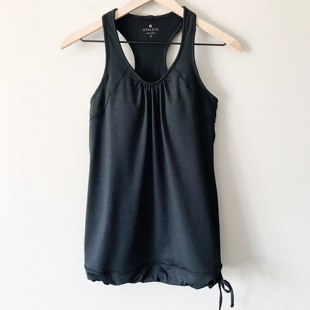 Athleta Tinker Black Small Racerback Scoop Neck Yoga Tank with Drawstring Hem