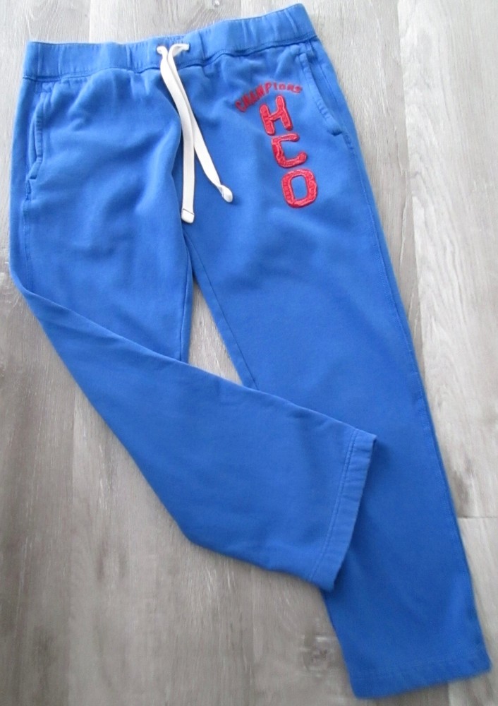 VTG Y2K Hollister HCO Blue Stitched Spellout Sweatpants Men's Size M Heavyweight Fleece