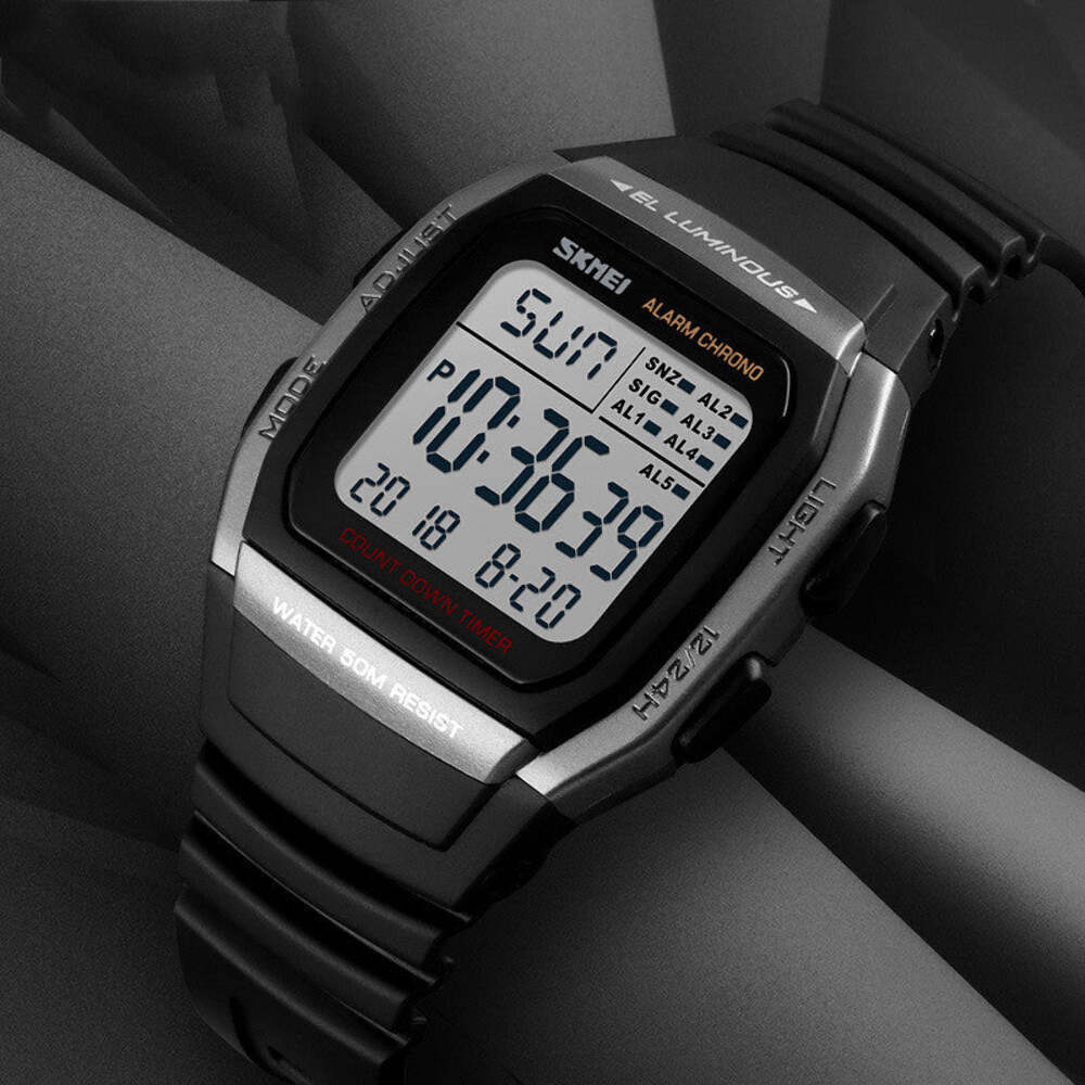 Multifunctional Square Electronic Sports Watch with 50m Waterproof Feature
