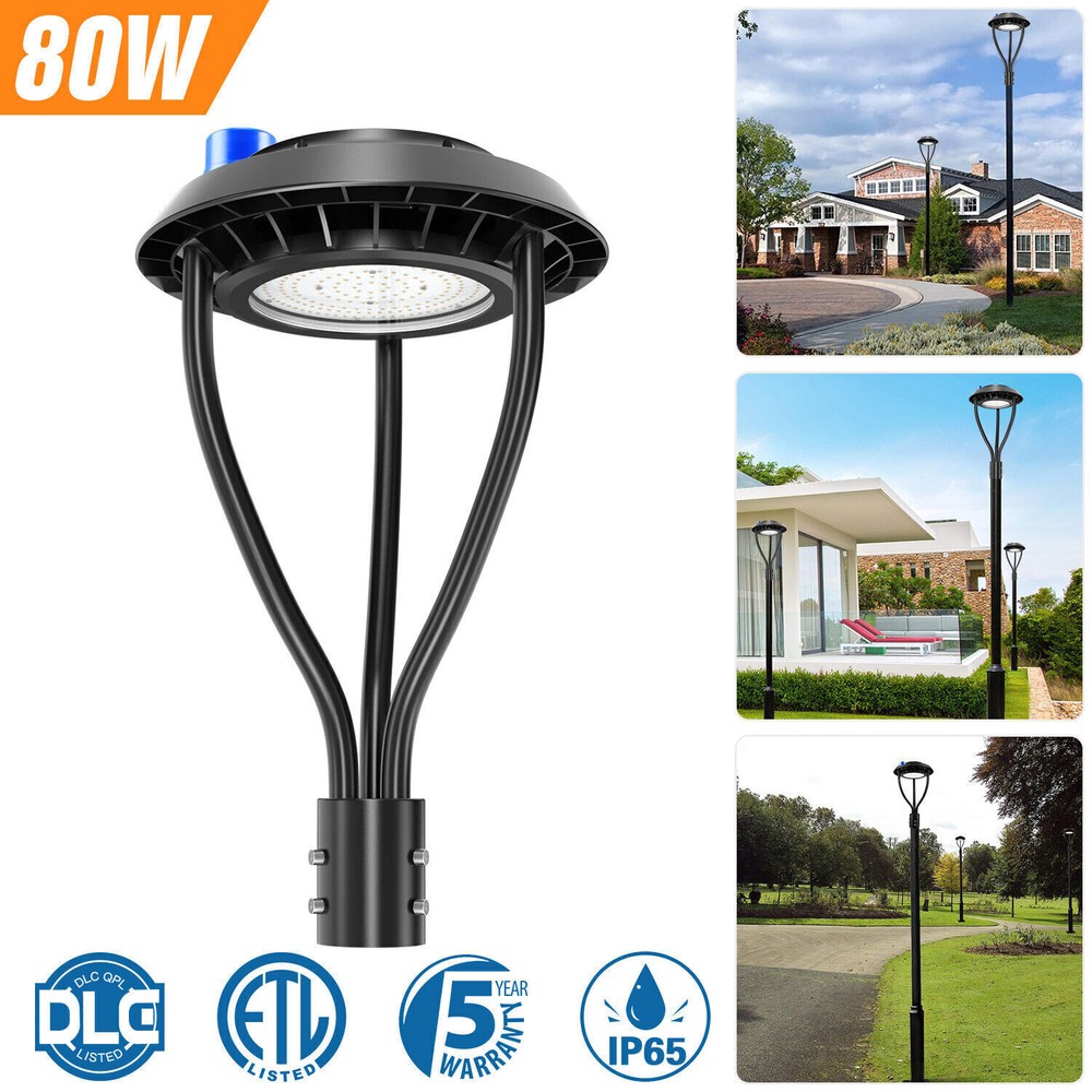 80W Dusk to Dawn LED Post Top Lights for Streets, Gardens, Pathways, and Parking Lots