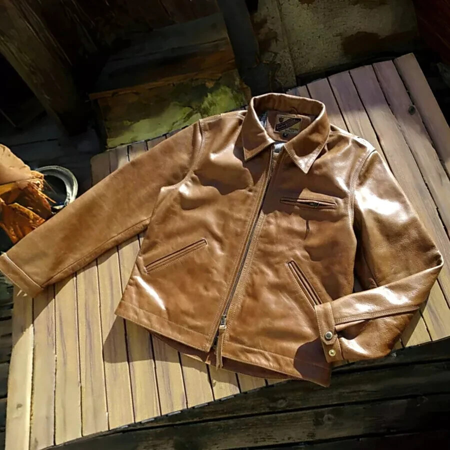 Vintage Tan Cowhide Bomber Leather Jacket for Men Sizes XS to 5XL