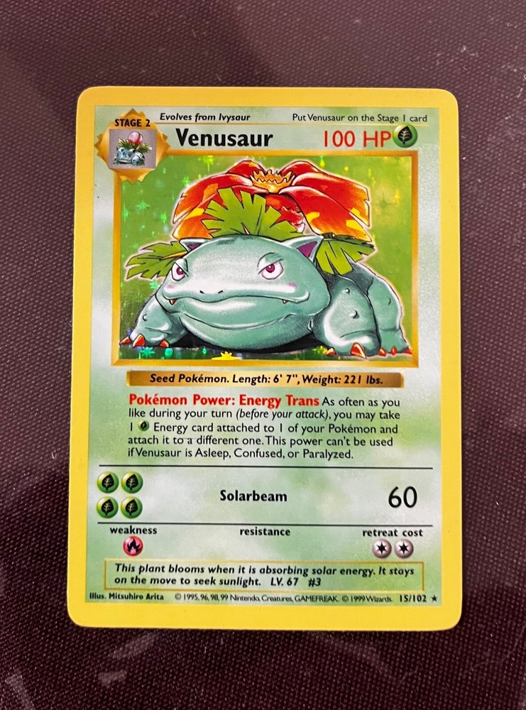 Pokémon TCG Venusaur Base Set 15/102 Holo Shadowless Holo Rare