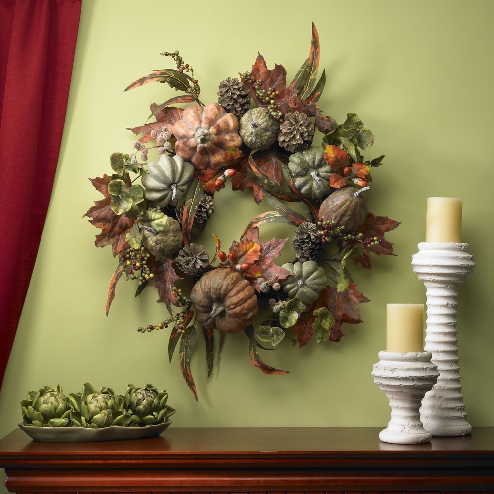 Nearly Natural 24-Inch Fall Pumpkin Gourd Wreath for Seasonal Decor