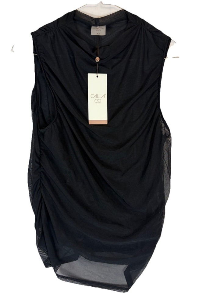 Calia Ruched Mock Activewear Tank Pure Black Women’s Size Medium NWT