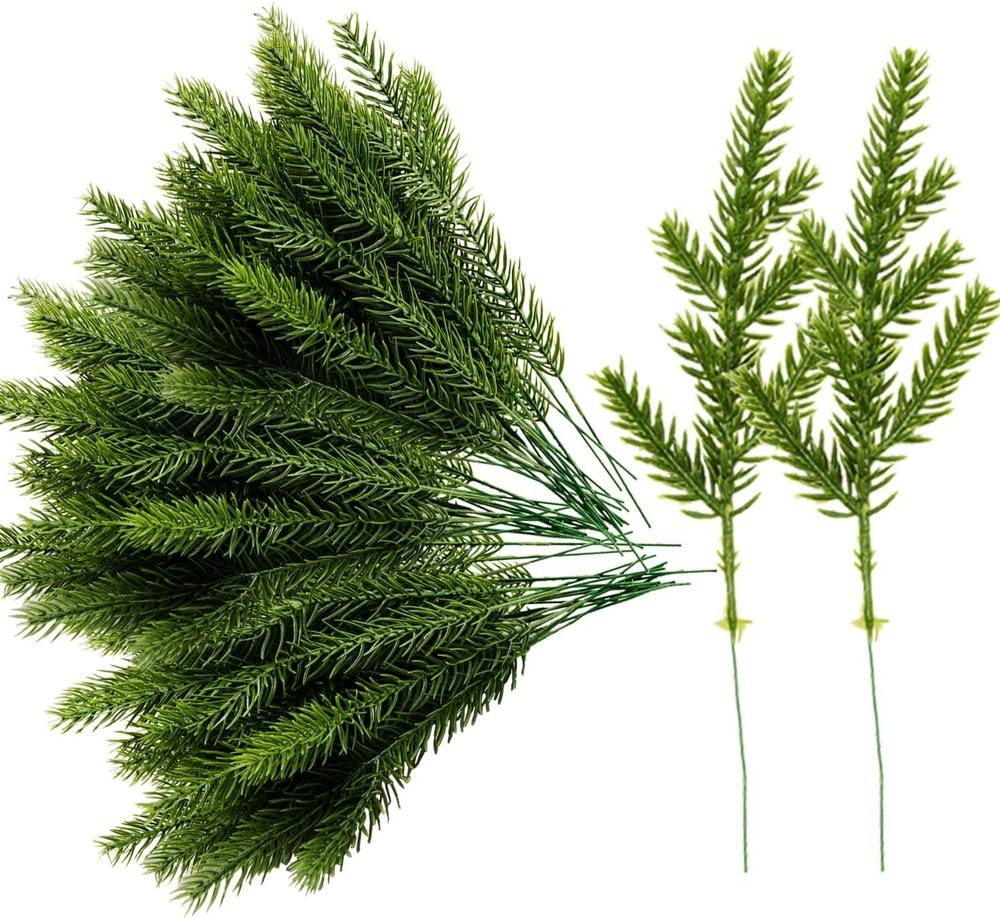 Alpurple 60 Pack 6.7 Inch Artificial Pine Needle Branches for DIY Crafts