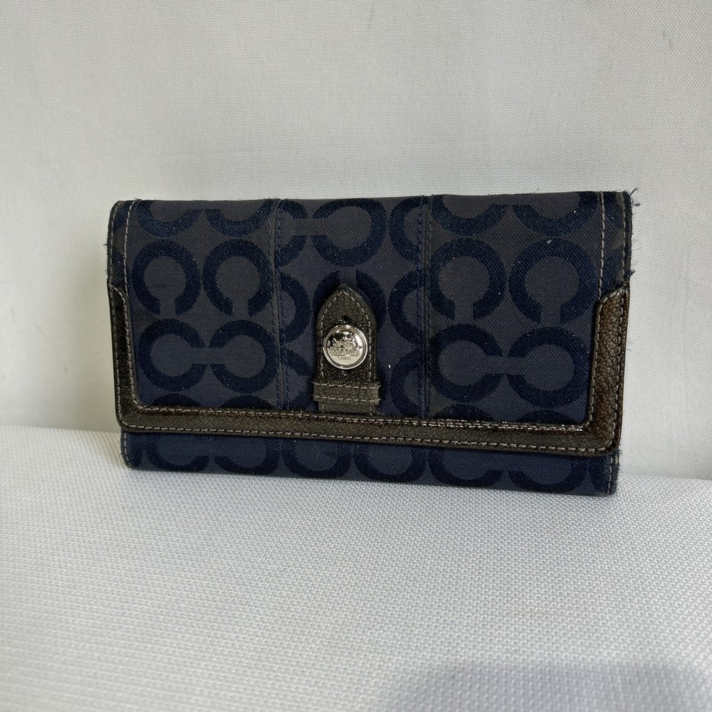 Coach Canvas Wallet In Blue Signature