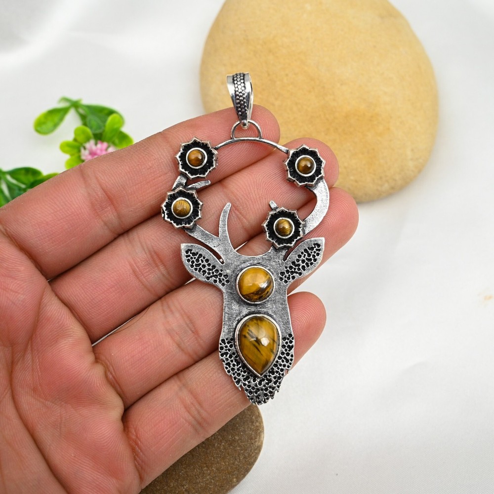 Dainty Tiger Eye Gemstone Pendant 925 Sterling Silver Handmade Jewelry Wife Gift