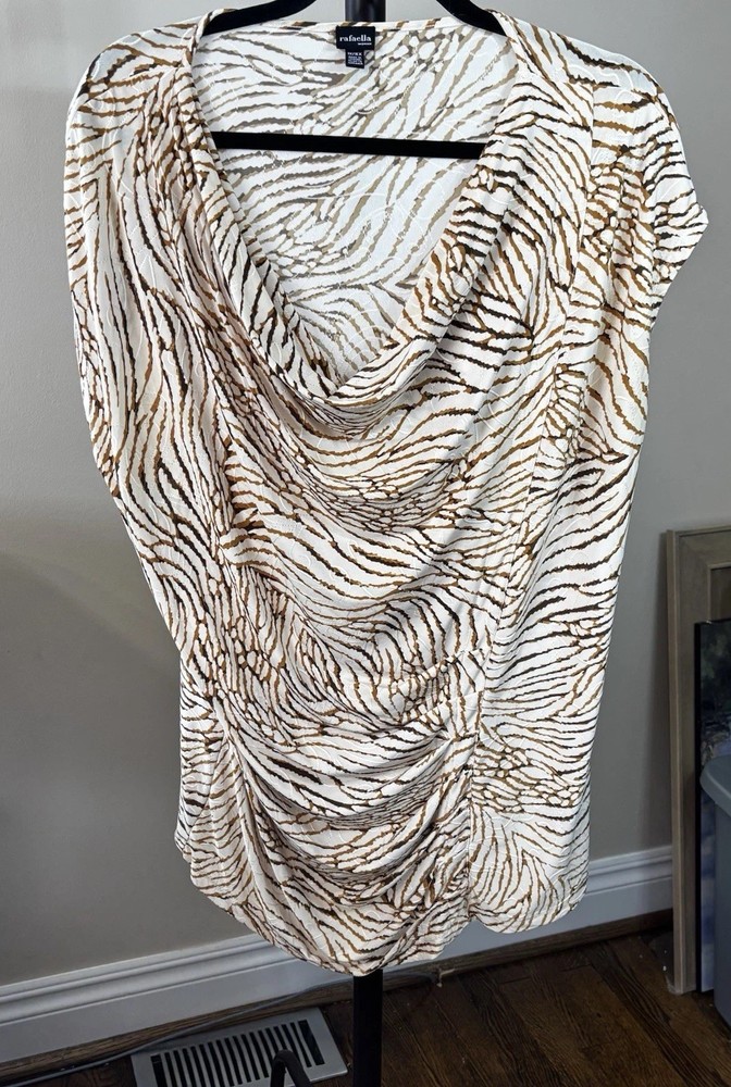 Rafaella Womens Textured Beige Top Size X-Large Cowl Neck Sleeveless Stretch
