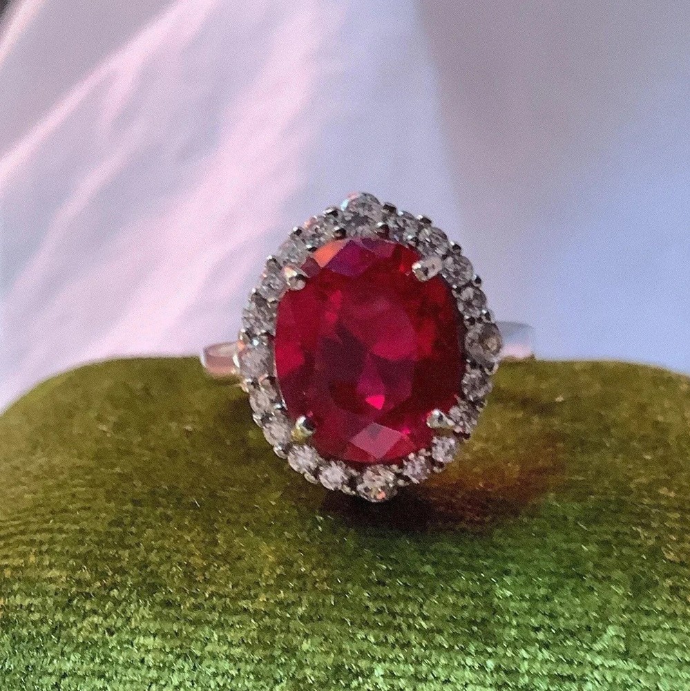 3.00 Ct Oval Cut Natural Ruby & Diamond Engagement Ring 14K White Gold