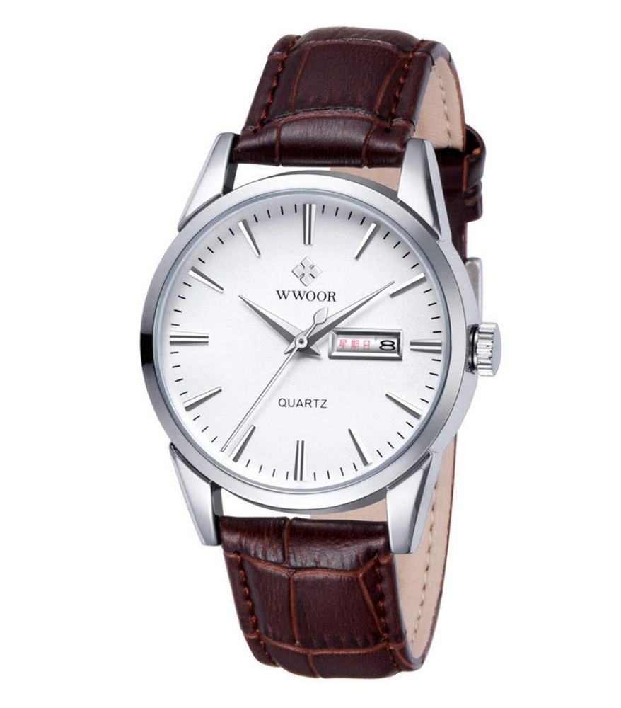 Reloj Hombre Impermeable Correa Cuero Genuino con Movimiento Cuarzo y Calendario