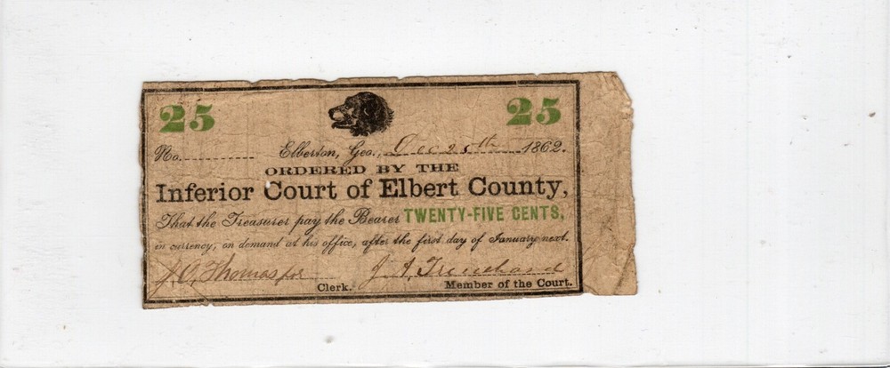 Georgia - Elberton - Inferior Court of Elbert County - 1862 $0.25 - Civil War!
