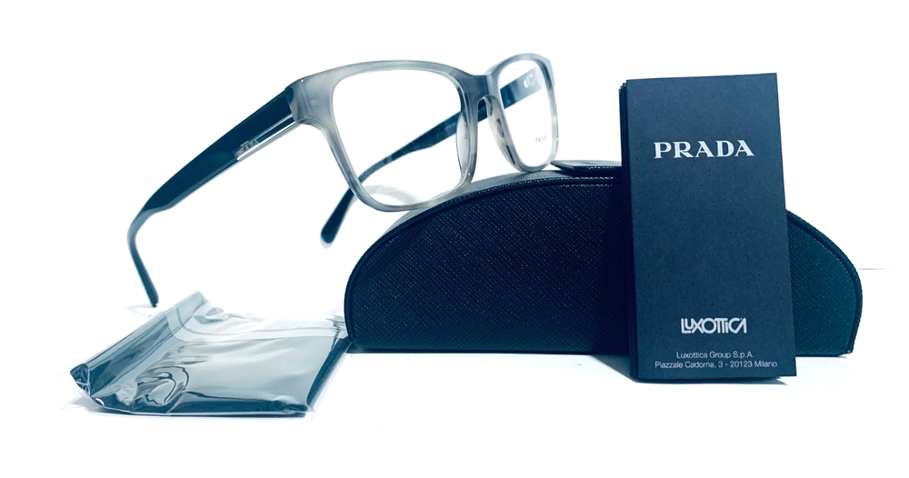 Prada VPR 06U Gray Horn Men's Prescription Eyeglasses 54-19-145mm Italy with Case