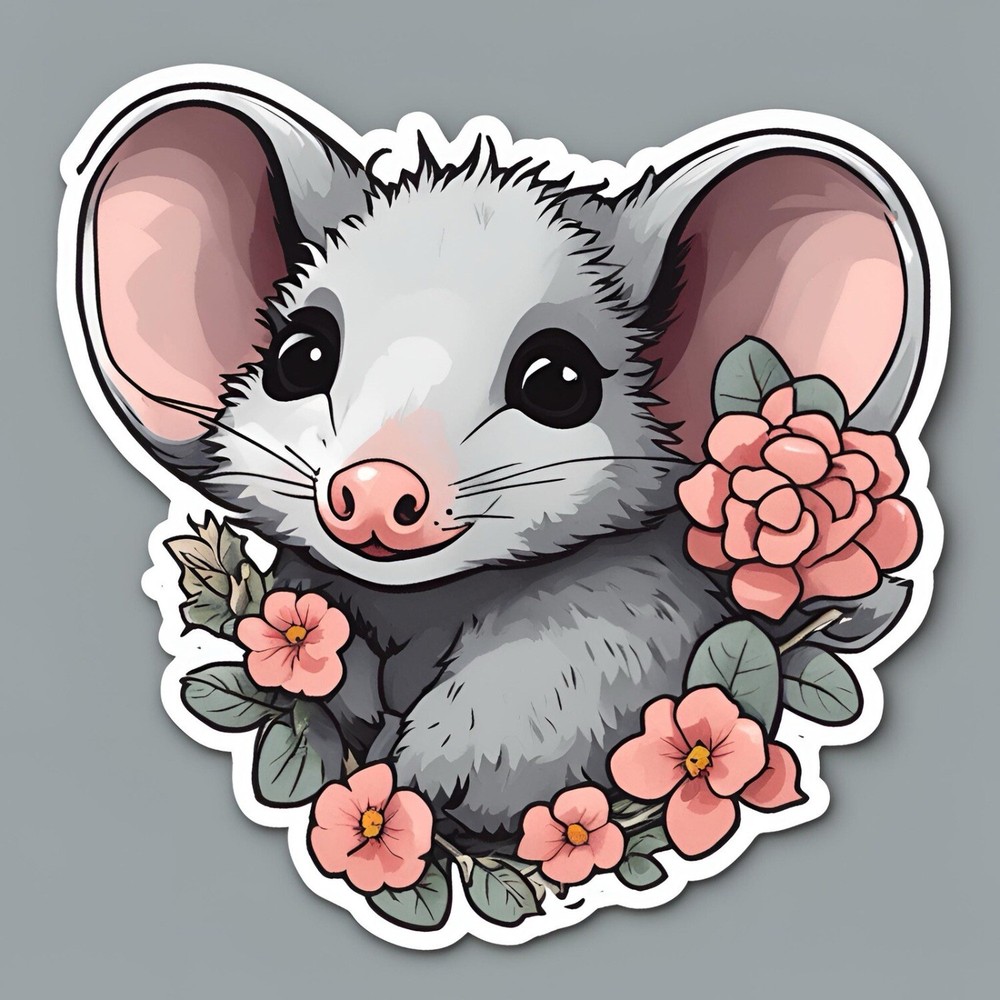 3x2.8” Cute Mouse With Flowers AMAZING STICKER!