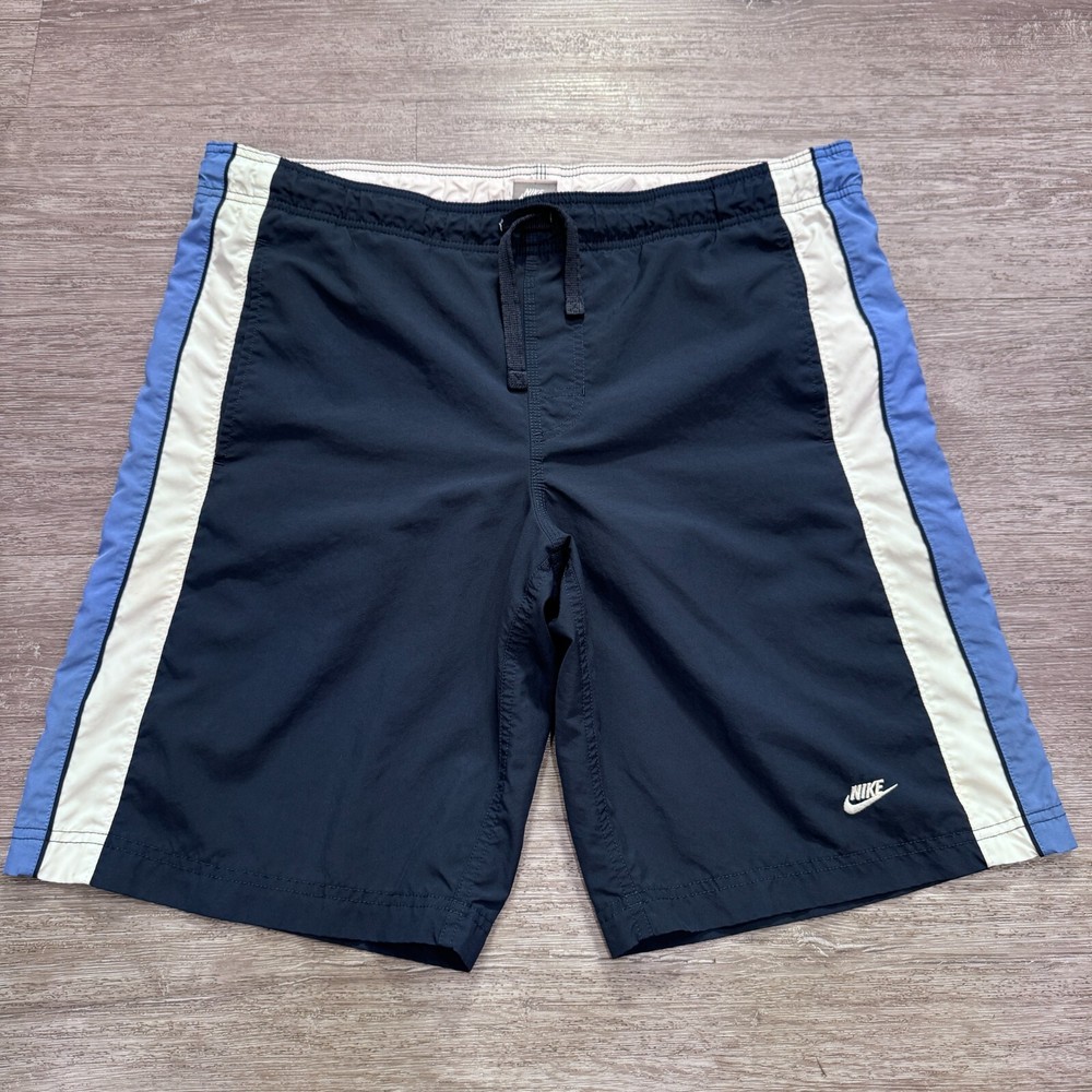 Vintage Nike Swim Shorts Mens Medium Blue Mesh Lined Logo Swoosh Drawstring