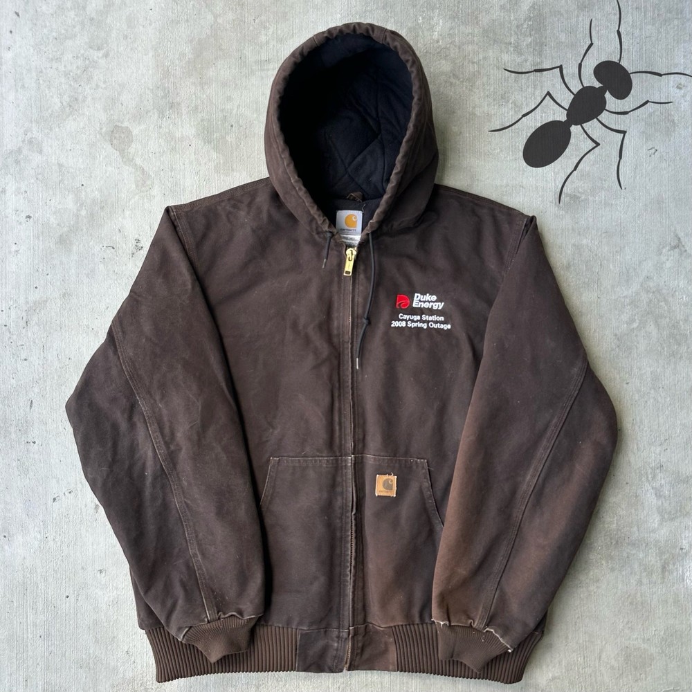 Vintage Y2K brown Carhartt quilted hooded work wear jacket
