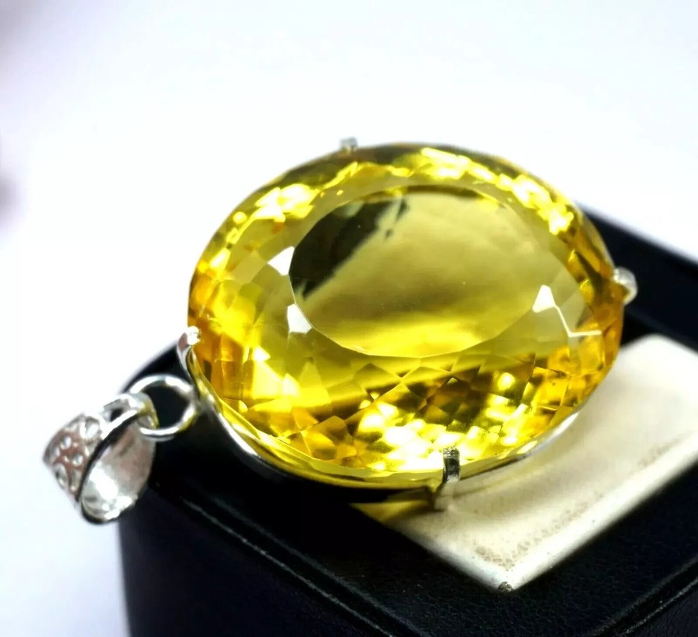 Citrine Yellow 925 Sterling Silver 97.65 Ct Oval Gem Pendant