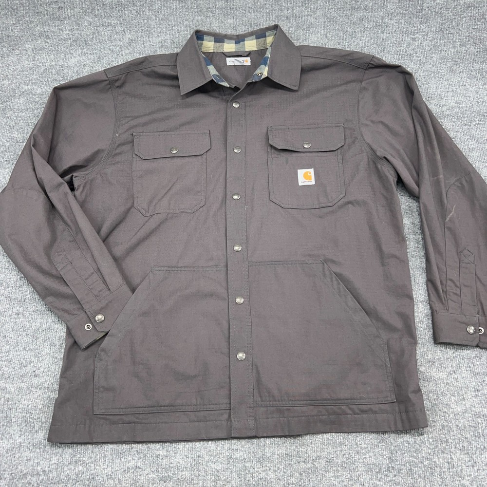 Carhartt Mens XL Gray Ripstop Flannel-Lined Shacket