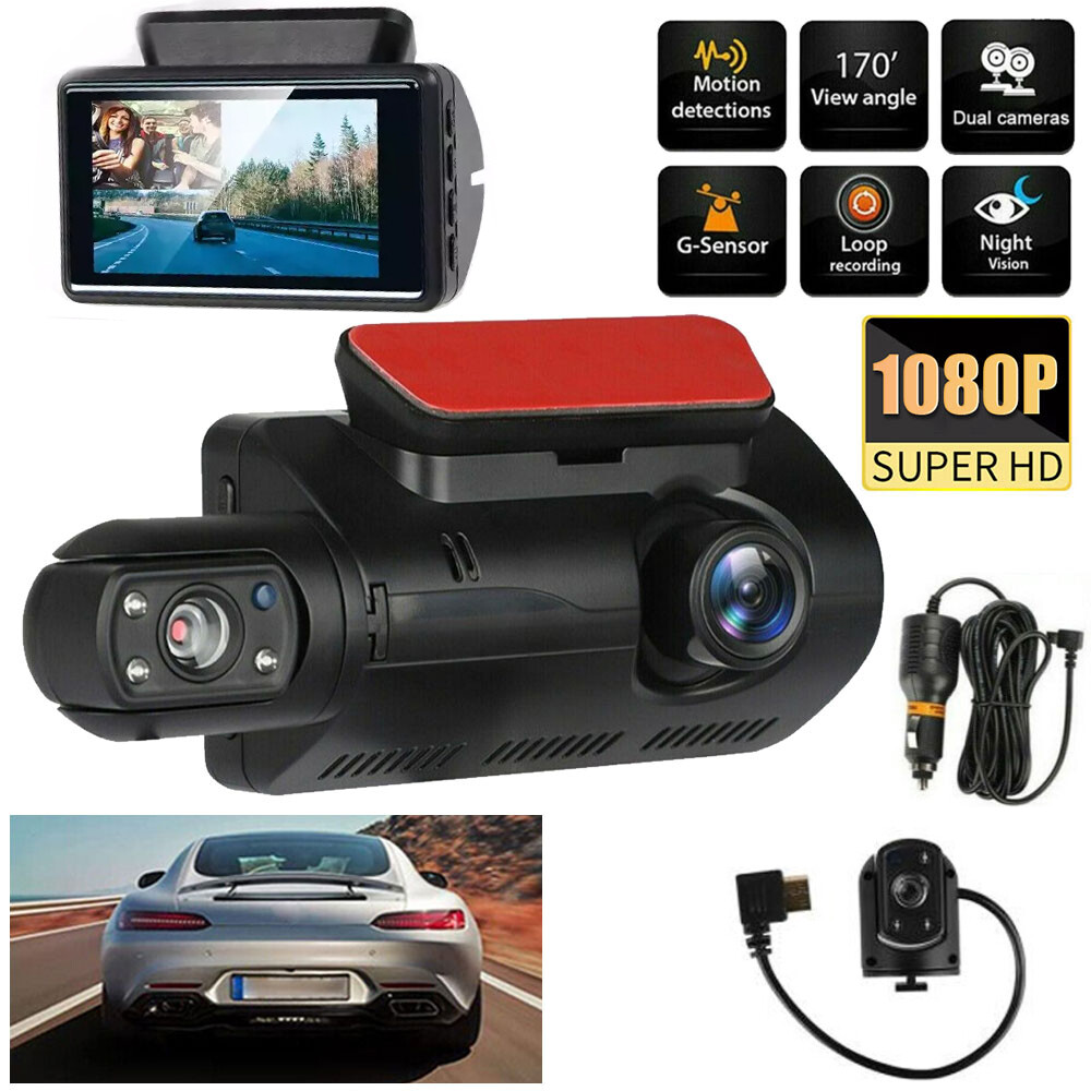 1080P Dual Lens Car DVR Dash Cam Video Recorder Front and Inside Camera G-Sensor