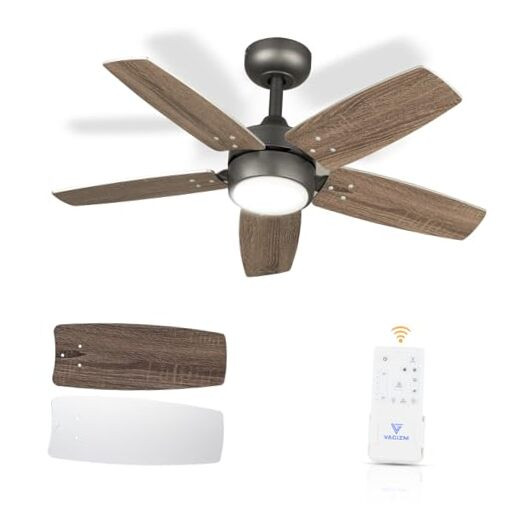 36-Inch Modern Bronze & Walnut Ceiling Fan for Small Spaces