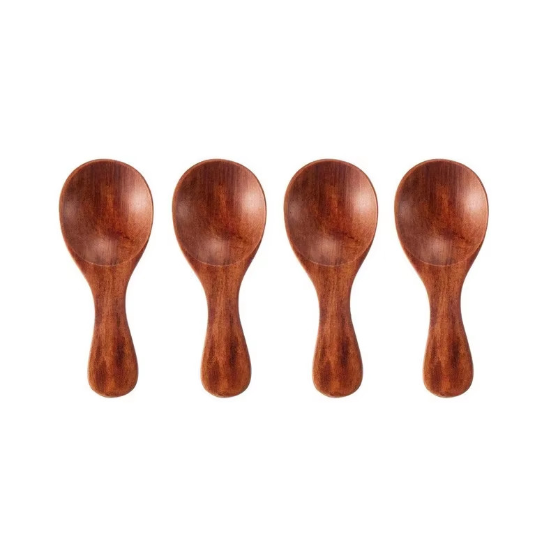 4Pcs Mini Wooden Spoons Small Kitchen Spice Condiment Spoon Sugar Tea Coffee Sco