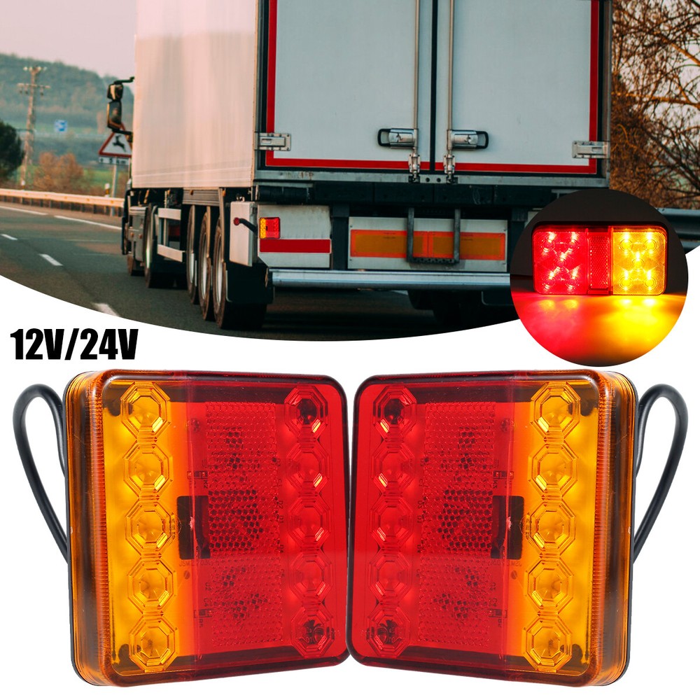 2Pcs 12/24V LED Trailer Lights Square Stop Tail Indicator Lights