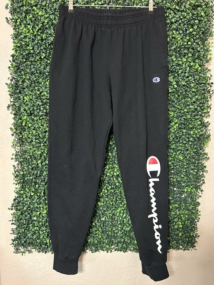 Champion Black Men's L Graphic Joggers Sweatpants Spell Out Branded