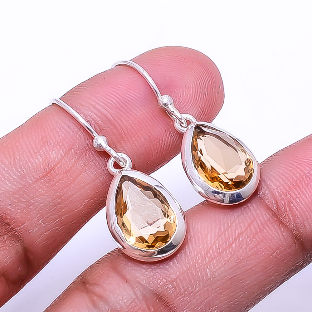 Citrine Gemstone 925 Sterling Silver Handmade Earrings 1.17 Inch