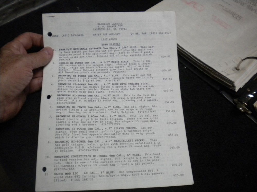 Harrison Carroll List 1000 July 2000 Colt SAAs, Euro Pistols, , S&W