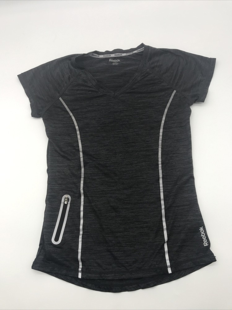 Reebok T-Shirt Women Small V-Neck Zipper Pocket Logo…#20781