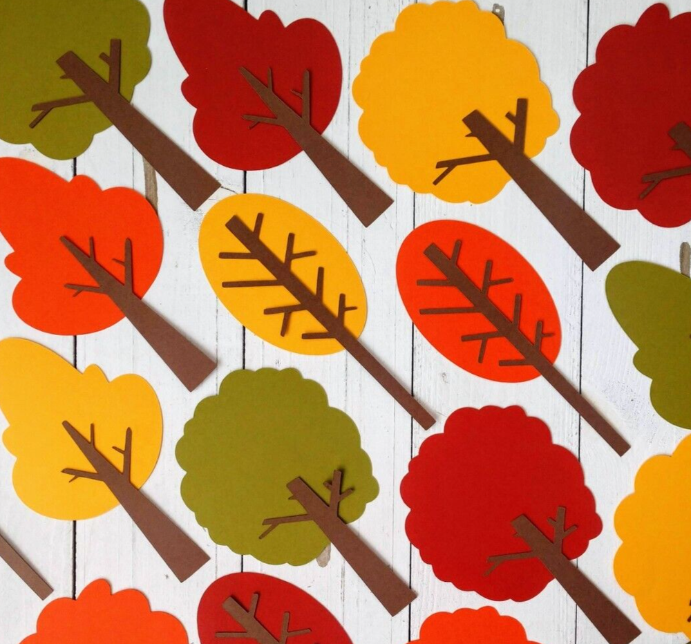 Seasonal Tree Die Cuts for Bulletin Boards,Scrapbooks, Banners & More, Set of 16-image