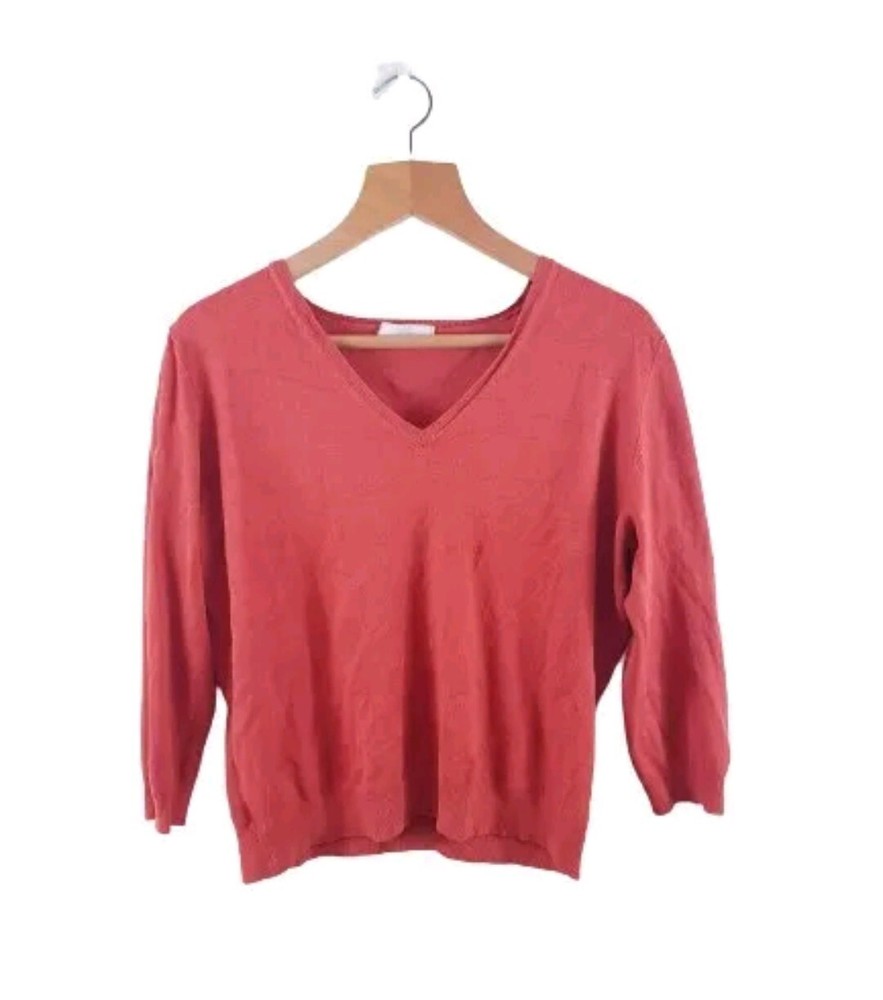 Marks&Spencer Women Peplum Jumper Size 18 Long Sleeved Lightweight V Neck Orange