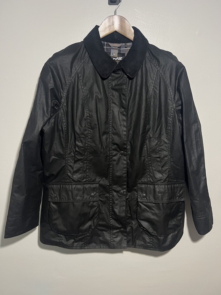 NWOT BARBOUR Black Bedale Waxed Coat Jacket Women’s US 12 UK 16 Wax