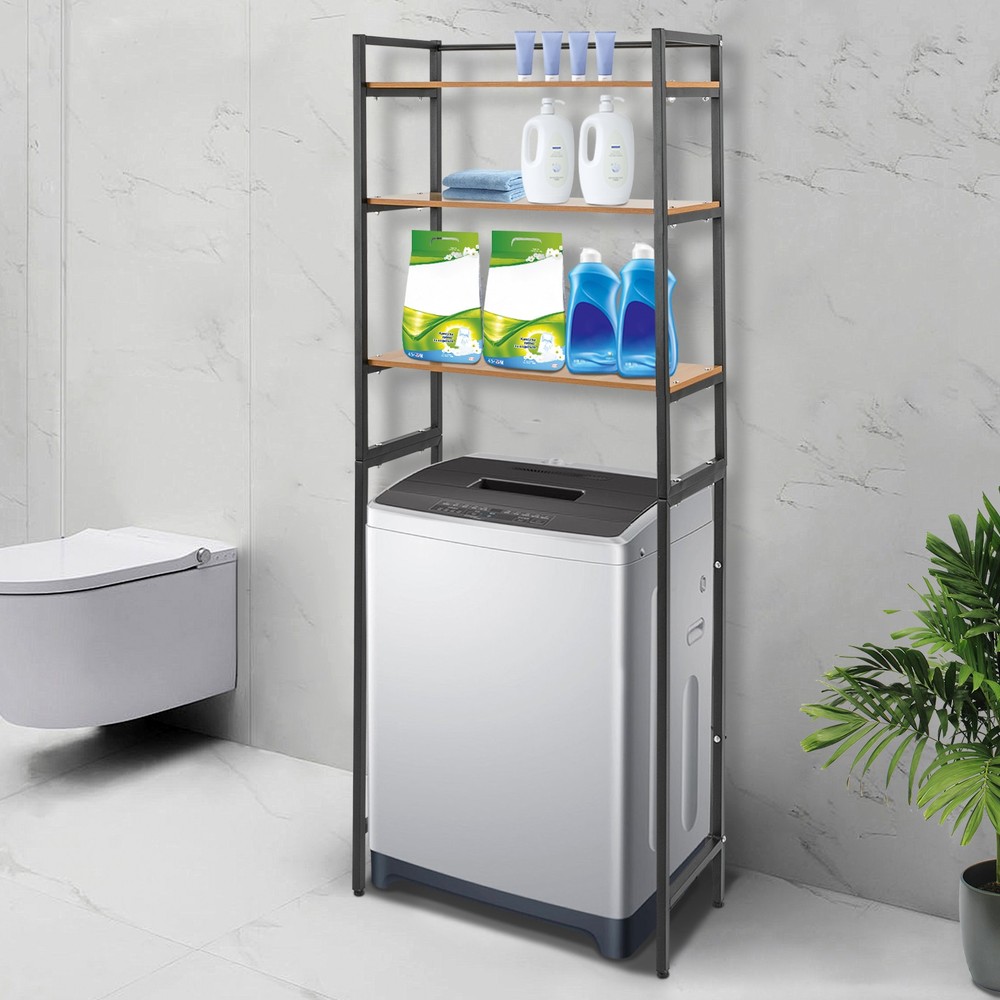 3-Tier Freestanding Washing Machine Shelf with Vintage Design and Ample Storage