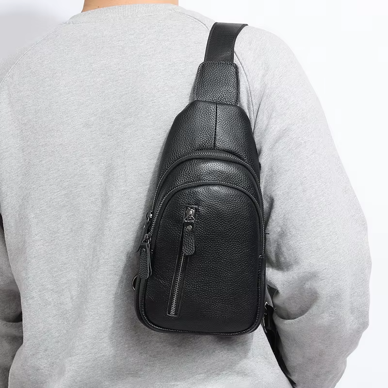 100% Genuine Leather Chest Shoulder Bag for Men - Durable & Stylish