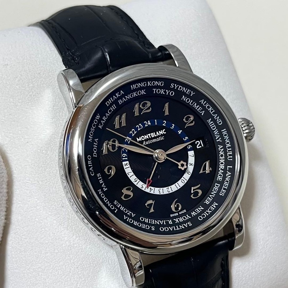 MONTBLANC World Time GMT Automatic Watch Worldtimer Black Dial Crystal