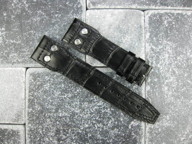 20mm Black Alligator Grain Leather Strap with Rivet for IWC Pilot Watch