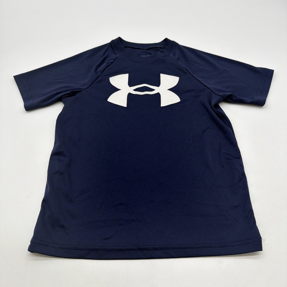 Under Armour T-shirt Youth Boys XS Blue Graphic Print  Logo .#44567