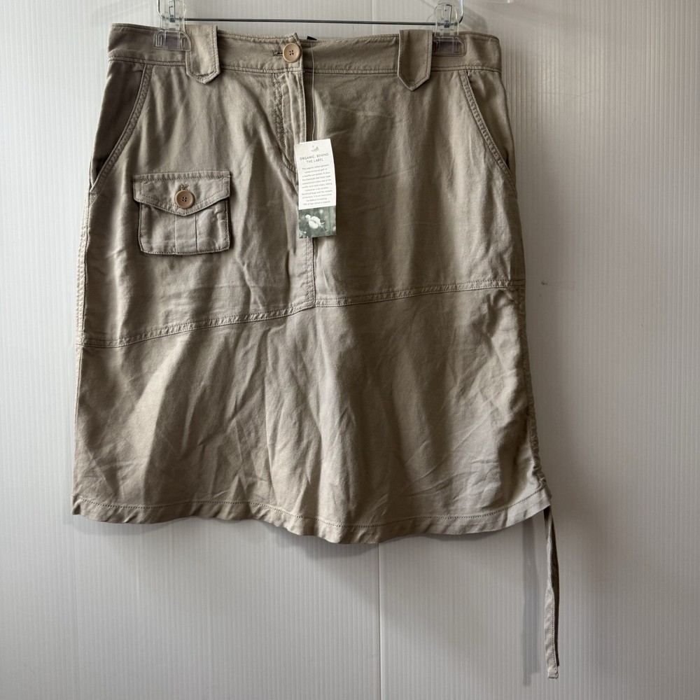 Eileen Fisher Organic Cotton Cargo Mini Skirt in M Khaki Army Utility Festival Style