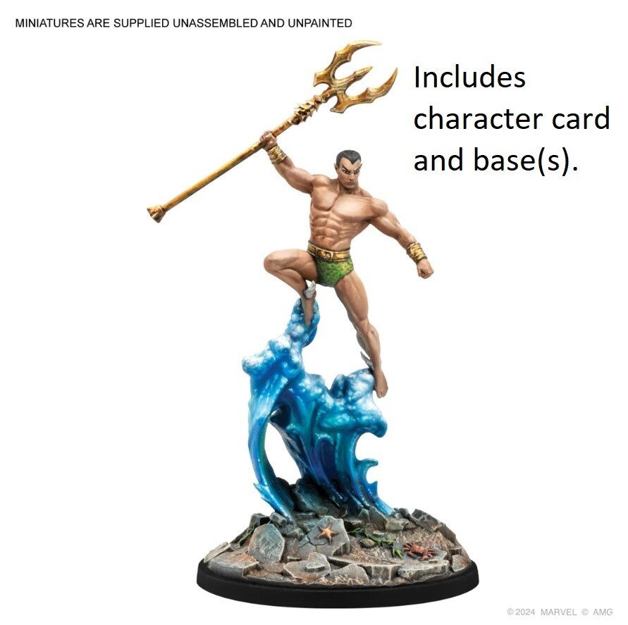 Marvel Crisis Protocol Namor model, character cards + base MCP Defenders